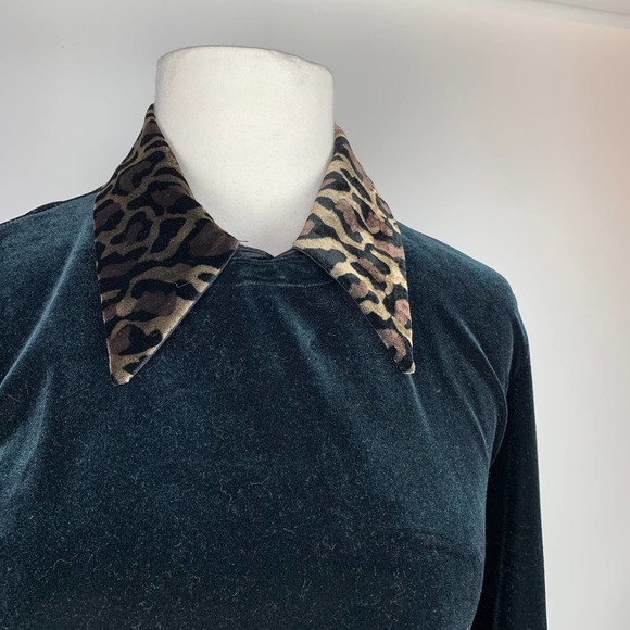 VINTAGE Rabbit Designs Black Velvet Dress Leopard Collar Cuffs 90s Retro - 6 - Picture 2 of 8